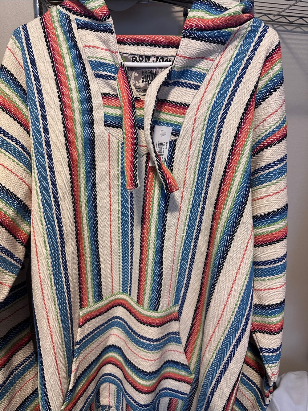 Ron Jon Multicolor Striped Baja Hoodie - Cream, Blue, Green, Red
